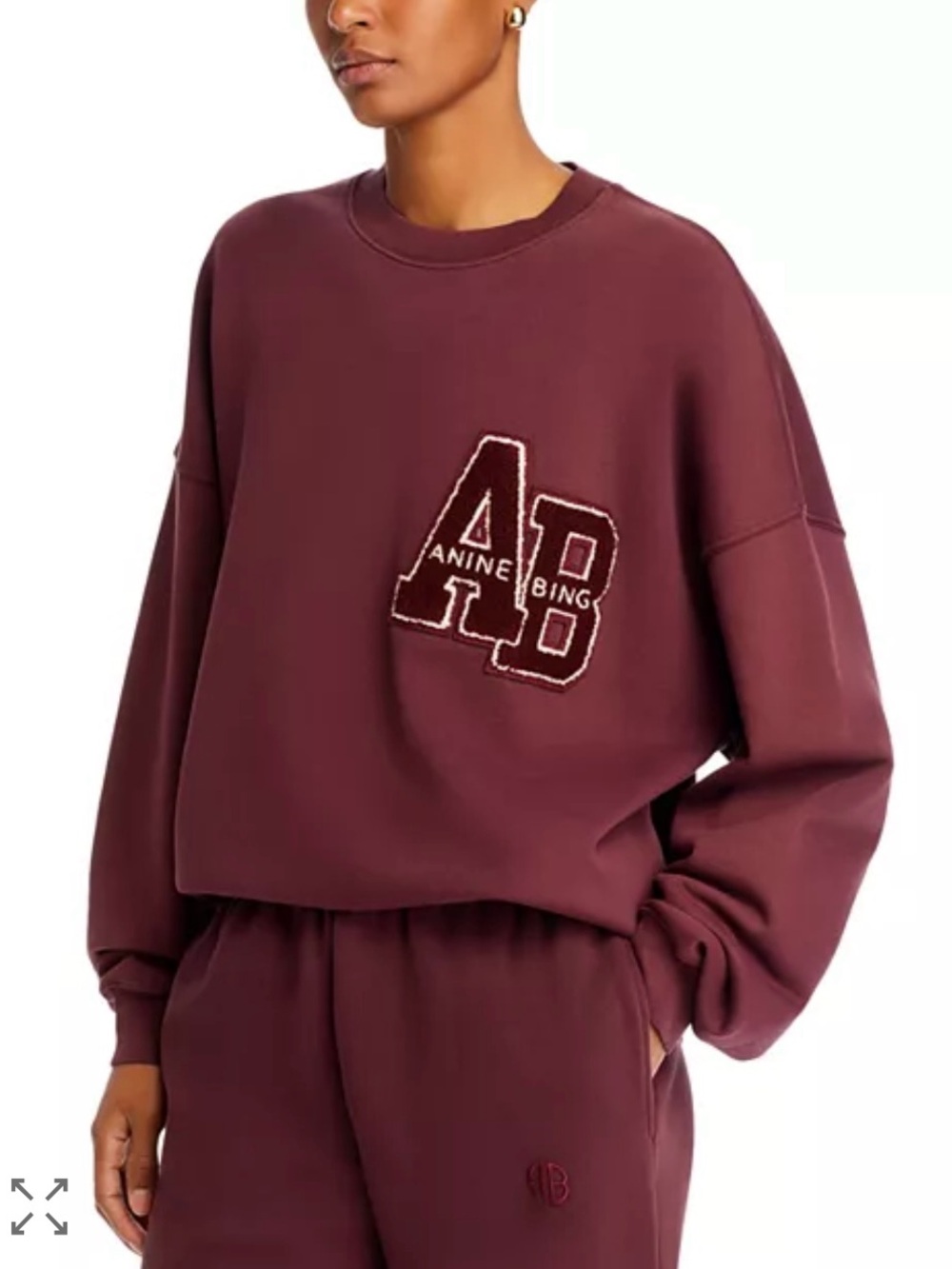 Anine Bing Miles Oversized Lettermen Sweatshirt Burgundy Crewneck Pullover